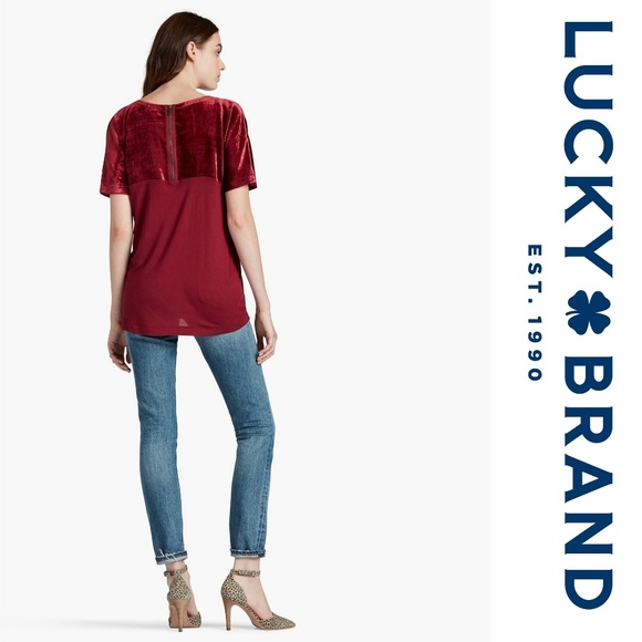 Lucky Brand Dark Red Velvet Top Zip-Up Shirt - Picture 3 of 4
